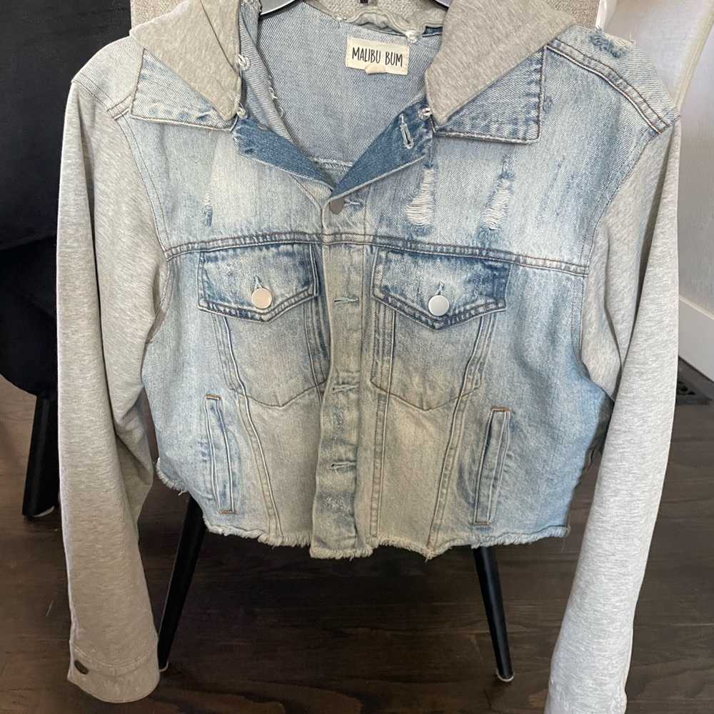 Denim Jacket with Gray Hood